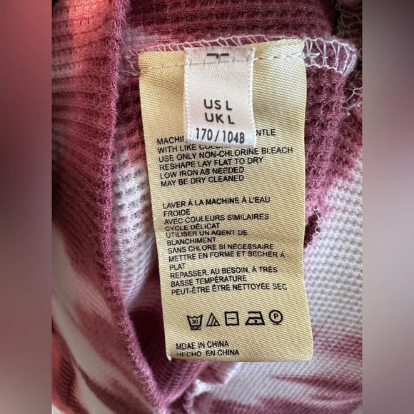 ANTHROPOLOGIE PILCRO L Waffle Weave Dolman Sleeve Raspberry Tie Die Cowl Neck - Picture 5 of 12